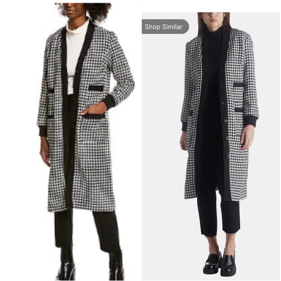 BNWT Kathy Ireland® Long Black & White Houndstooth Tweed Cardigan Jacket size L - Picture 3 of 12